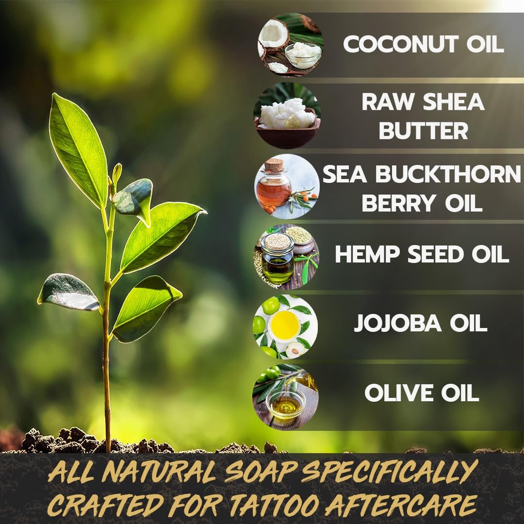 Tattoo Aftercare Soap Gentle Formula for Care, Cleansing and Healing of New Tattoos Unscented Natural Sea Buckthorn Hemp and Shea Butter Soap Bar For All Skin Types 4oz Bars 3 Pack - Image 8