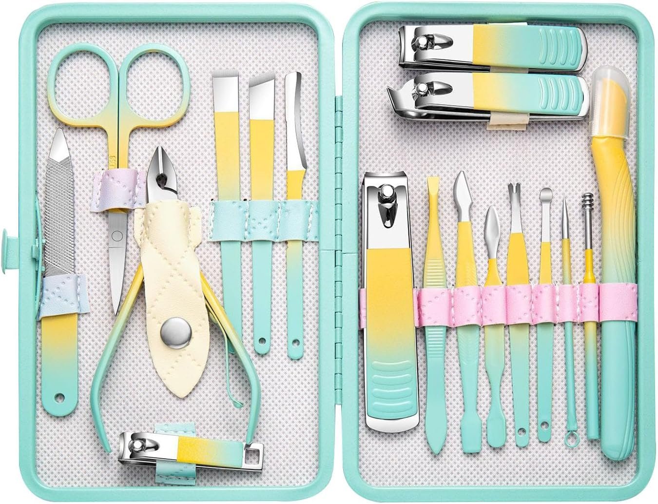 Manicure Set 18pcs Nail Clipper Set with Portable Travel Case Men Women Face Toe Finger Care Tools Manicure Pedicure Tools Grooming Kit Gift for Men Women (Macron Green) - Image 2