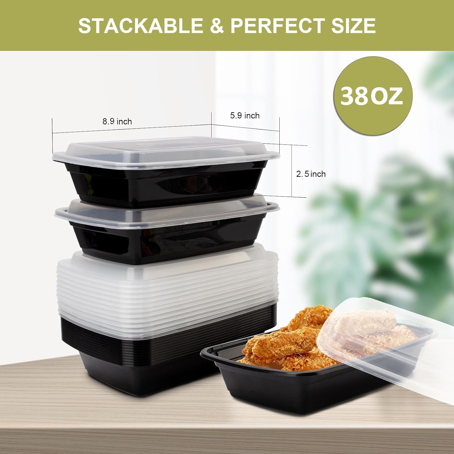 30 Pack Meal Prep Containers 38oz, Plastic To Go Food Containers with Lids, BPA-Free, Microwave/Dishwasher/Freezer Safe - Image 7