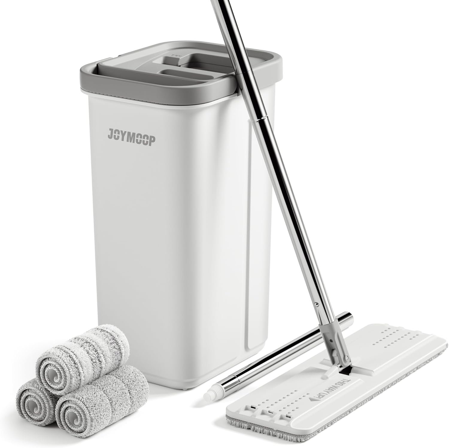 JOYMOOP Mop and Bucket with Wringer Set, Hands Free Flat Floor Mop and Bucket, 60" Mop with 3 Reusable Microfiber Pads, Wet and Dry Use, Floor Cleaning System - Image 2
