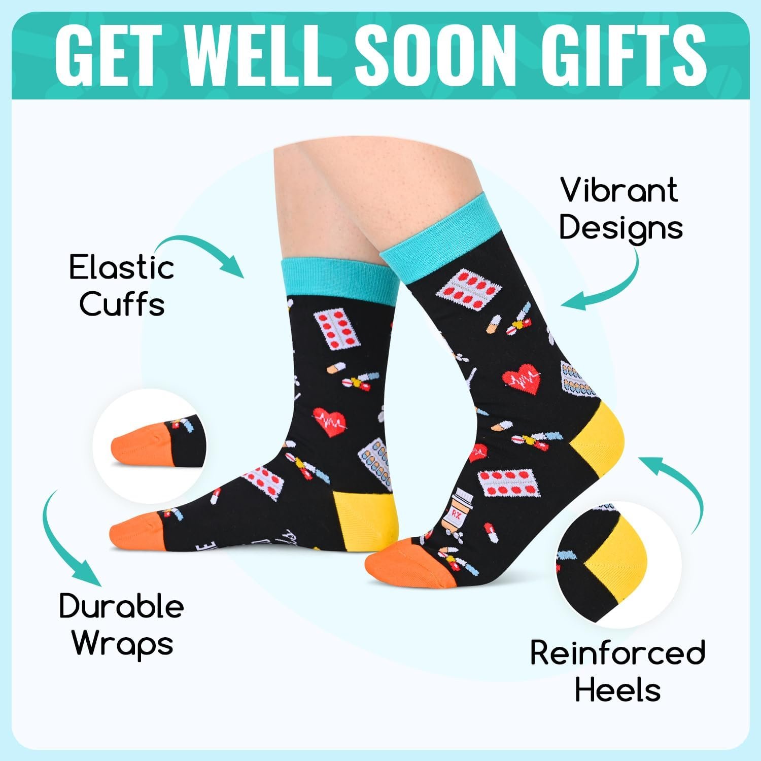HAPPYPOP Get Well Soon Gifts for Men Women - After Surgery Gift, Cancer Awareness Chemo Recovery Sock - Image 4