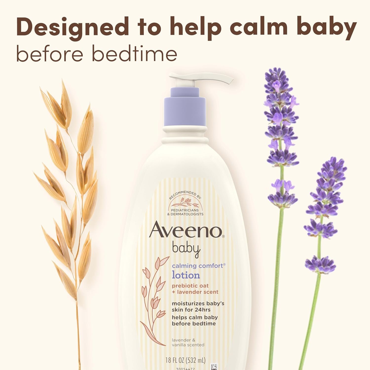 Aveeno Baby Calming Comfort Moisturizing Body Lotion with Relaxing Lavender & Vanilla Scents, Non-Greasy Baby Lotion, Nourishing Prebiotic Oatmeal, Paraben- & Phthalate-Free, 18 fl. oz - Image 7