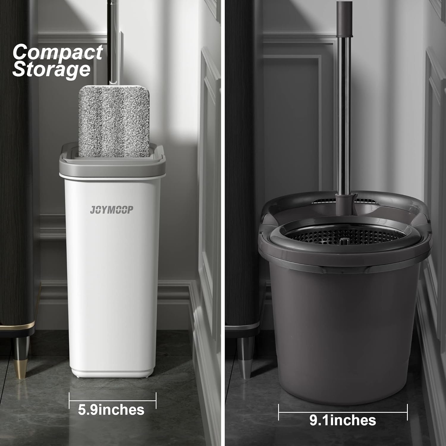 JOYMOOP Mop and Bucket with Wringer Set, Hands Free Flat Floor Mop and Bucket, 60" Mop with 3 Reusable Microfiber Pads, Wet and Dry Use, Floor Cleaning System - Image 7