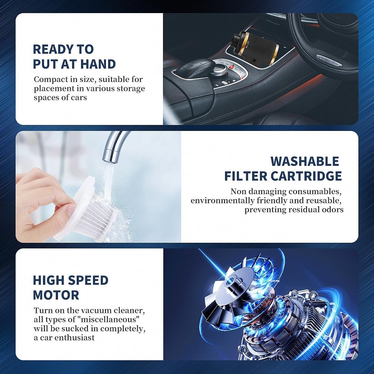 Handheld Vacuum Cleaner 15000PA Car Vacuum, 6 in 1 Portable Cordless Vacuum Cleaner Set, USB Rechargeable. Black - Image 6