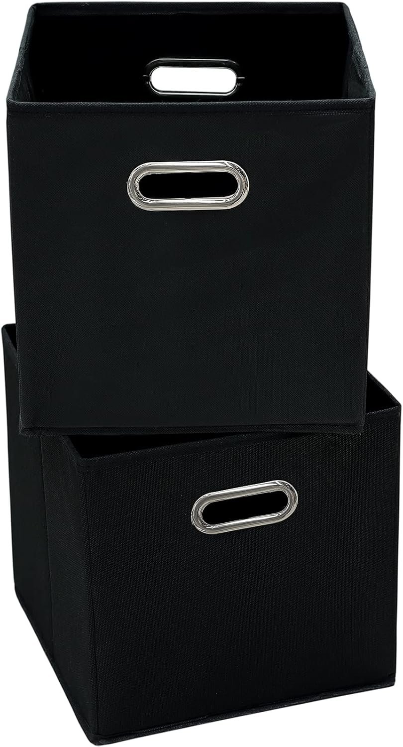 11 Inch Foldable Storage Bins ,Black Fabric Cubes Organizer Baskets with Handle for Closet or Collapsible Box, 11x11x11 Set of 2 (Black ) - Image 2