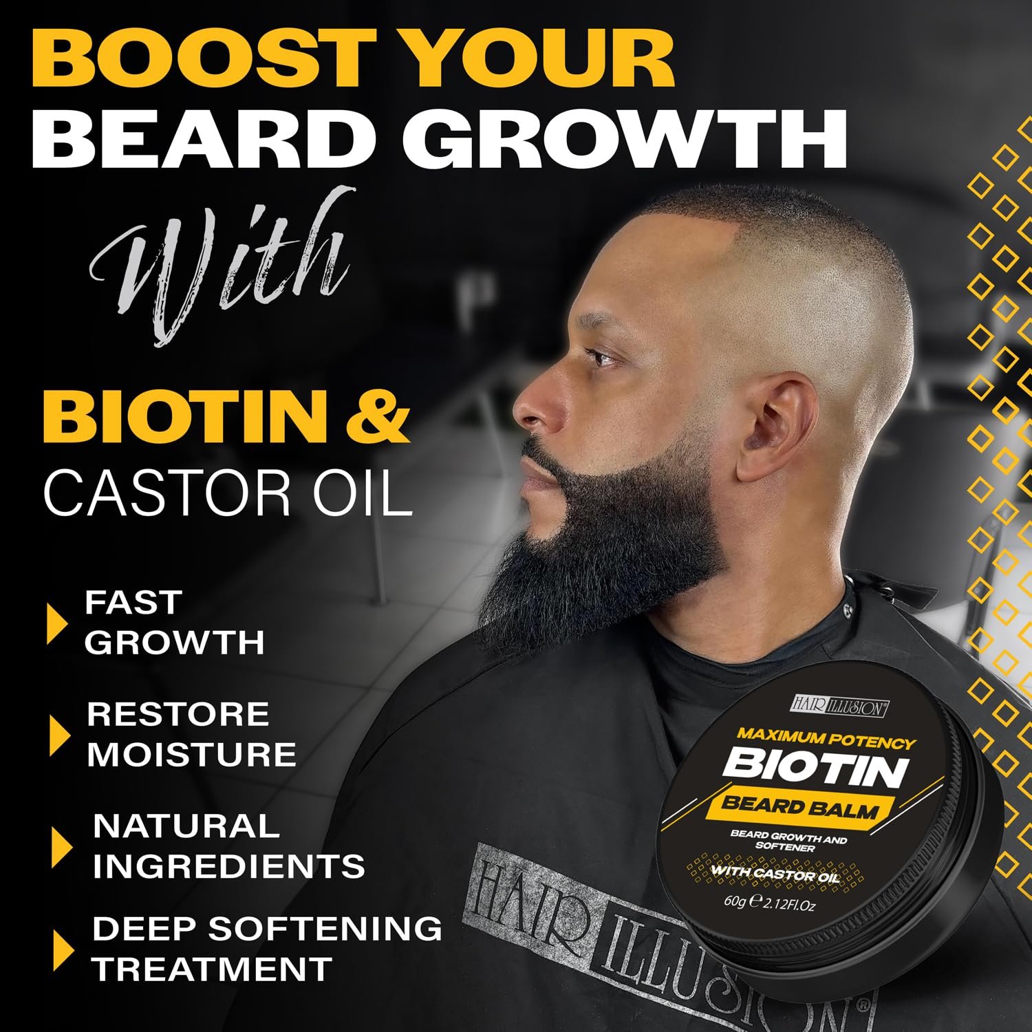 Hair Illusion MAXIMUM POTENCY BIOTIN Beard Balm For Beard Growth And Softening, Black - Image 4