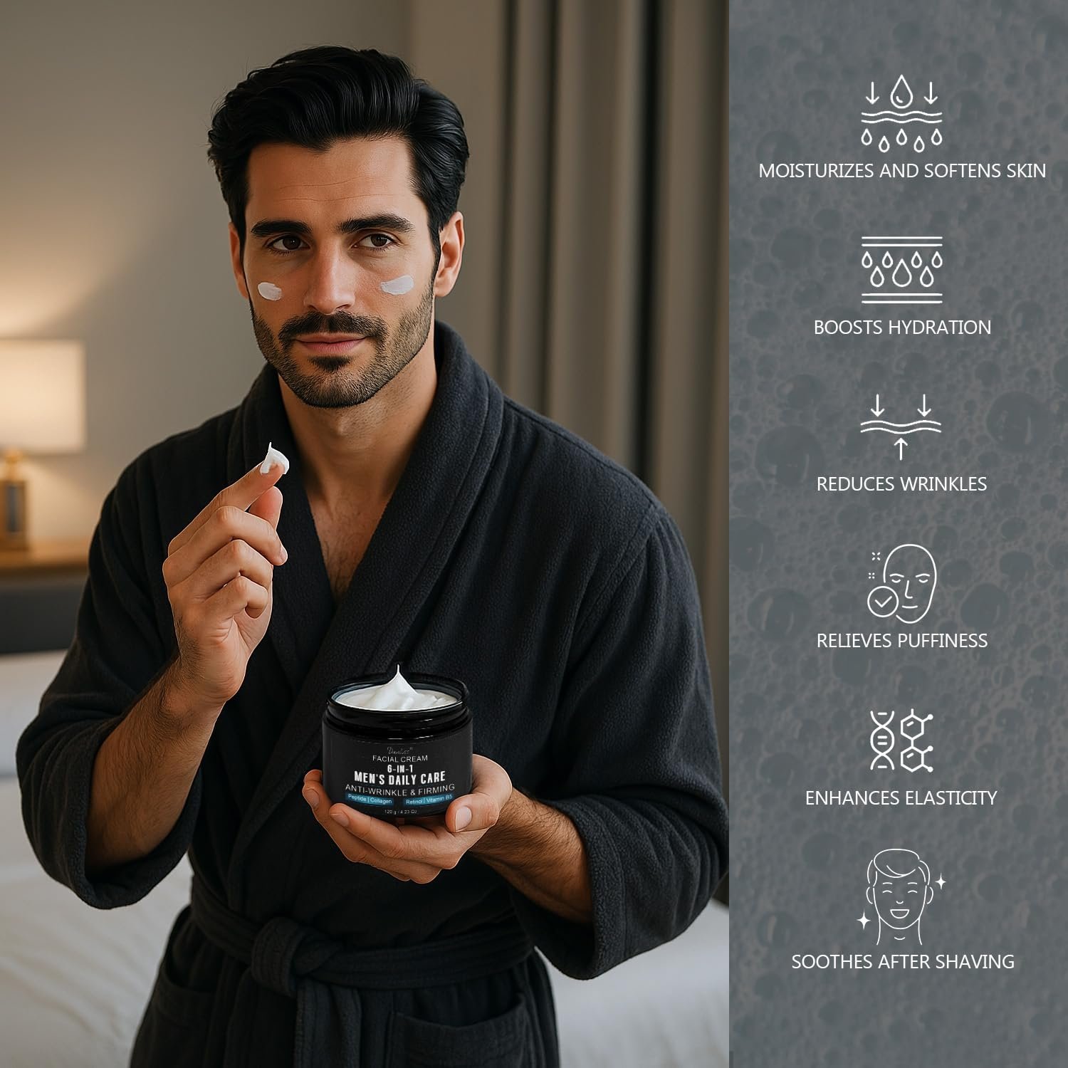 6-in-1 Mens Face Moisturizer - Unscented Anti Aging & Wrinkle Men's Face Lotion Face Cream for Men with Retinol Collagen Peptides, Reduce the Look of Eye Bags, Dark Circles and Puffiness 4.23 Oz - Image 4