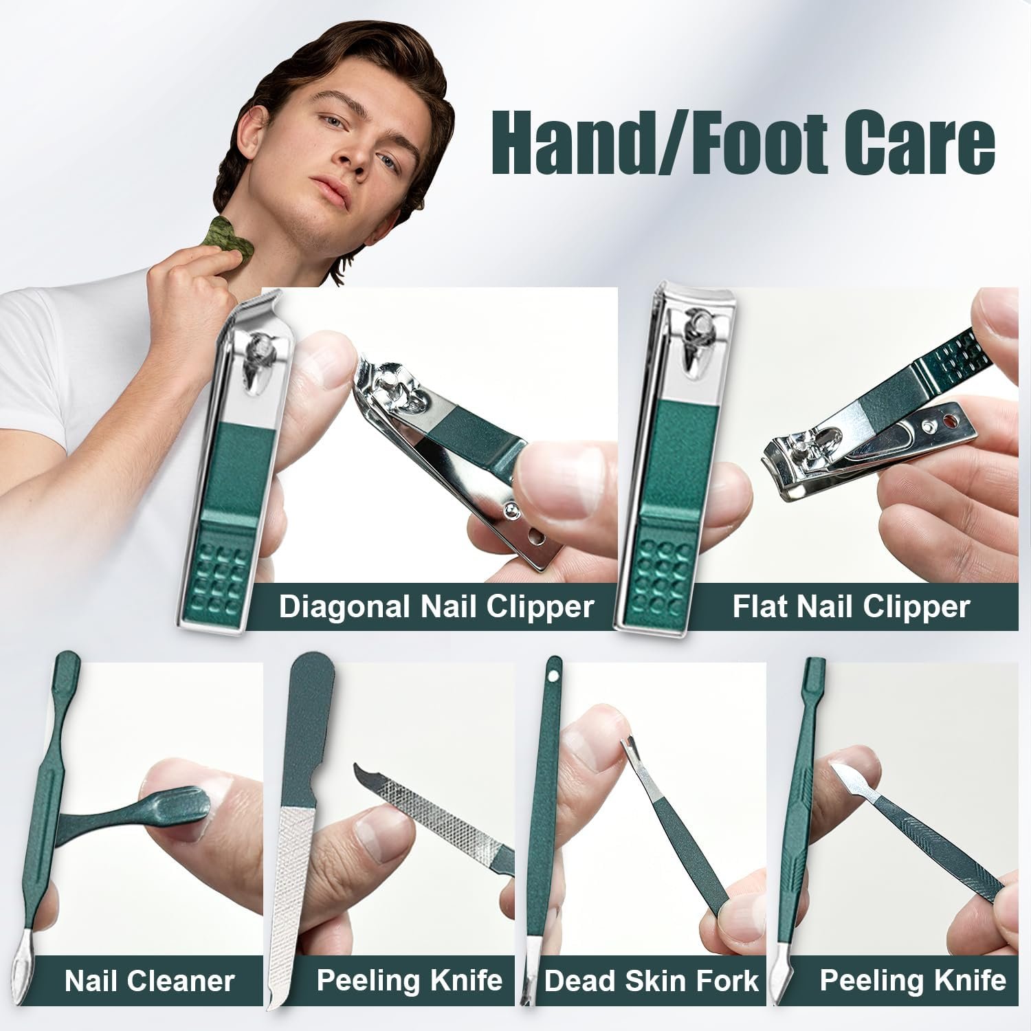 Manicure Set 10 in 1 Mens Gifts Nail Clipper Kit for Men and Women, Mens Travel Nail Grooming Kit Birthday Thanksgiving Day Gifts for Him Her Boys Girls Husband Boyfriend (Dark Green) - Image 6