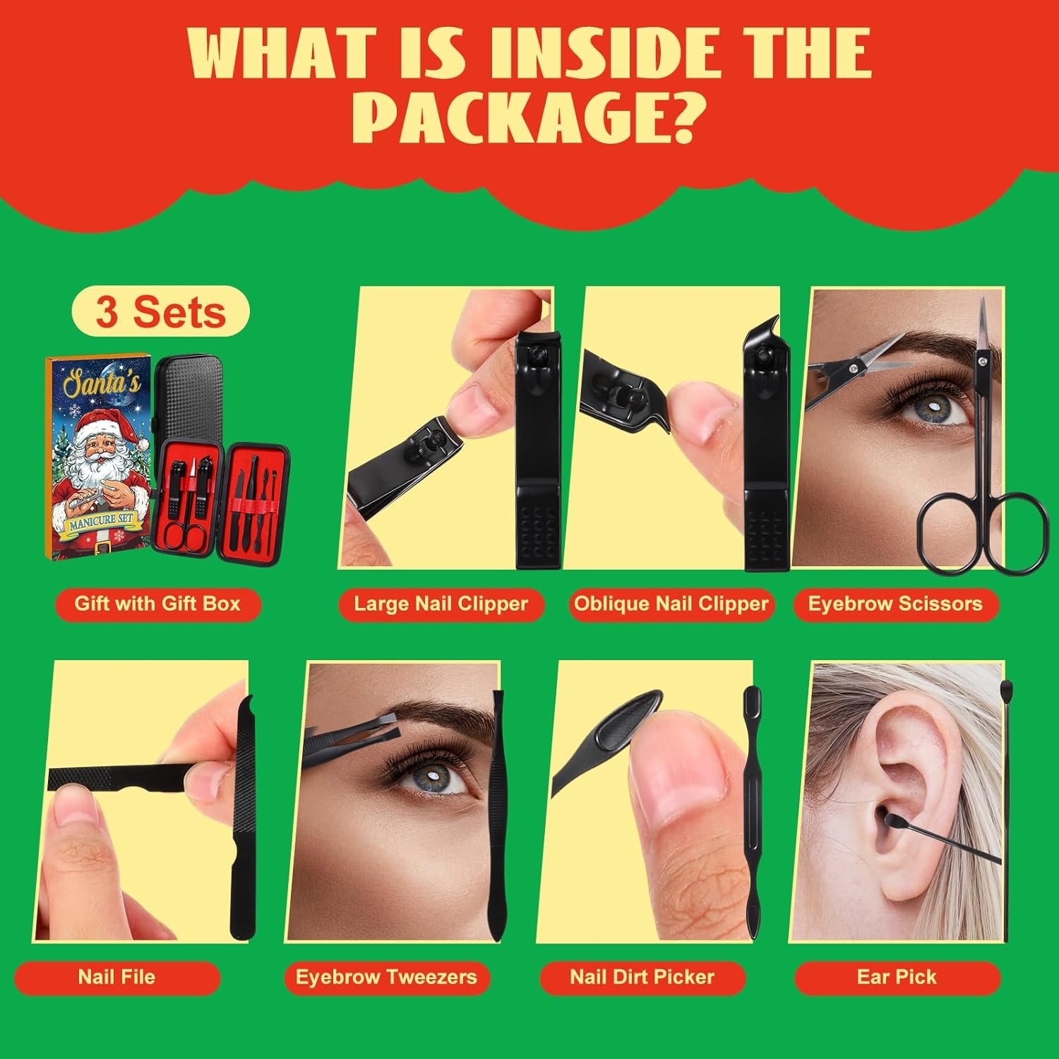 Honoson 3 Sets Manicure Kit 7 in 1 Christmas Stocking Stuffers for Men Nail Clippers Set Nail Kit Manicure Set Pedicure Kit Grooming Kit Nail Care Kit Christmas Gifts for Men Women Fingernail Toenail - Image 3