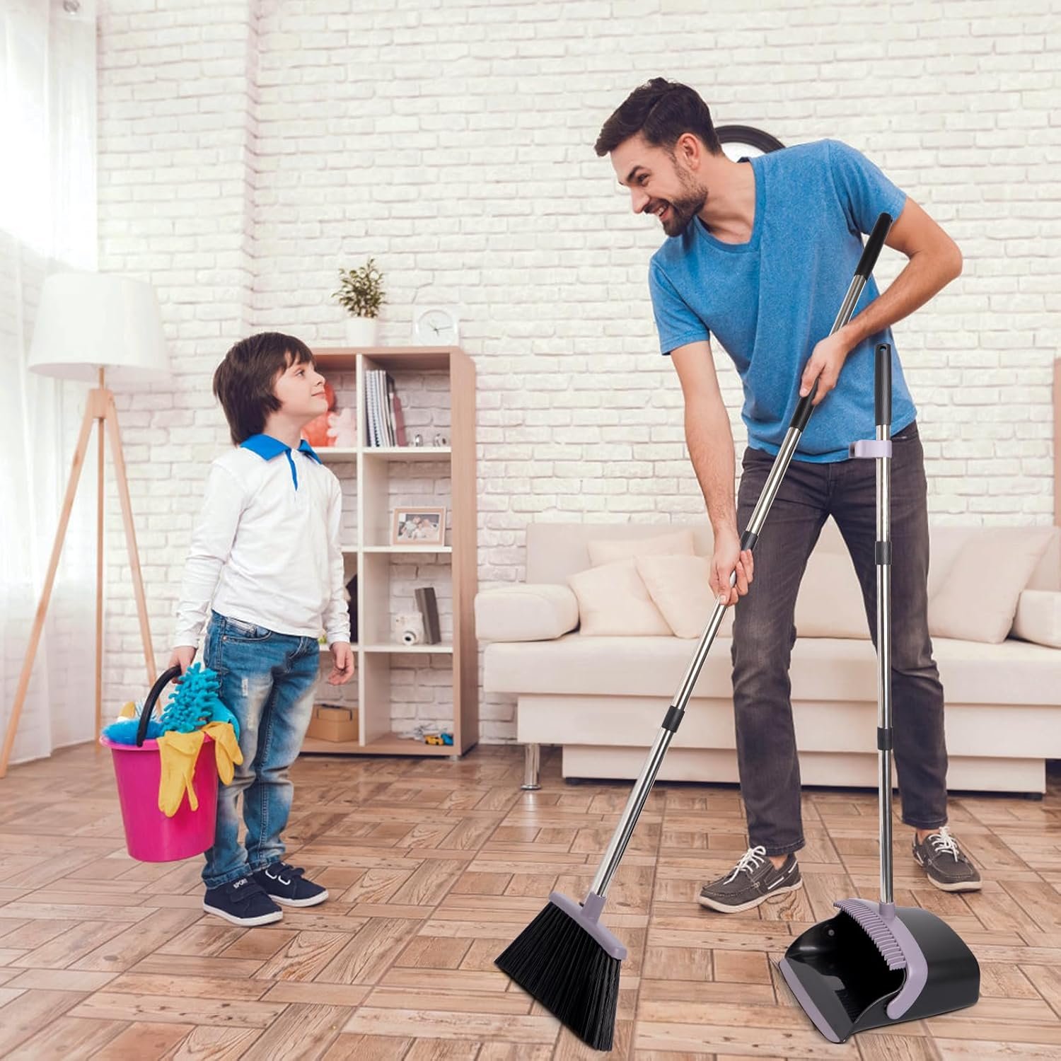 Broom and Dustpan Set, Dustpans with Broom Combo for Home, Heavy Dust Broom and Dustpan Combo, Long Handle Dust Pan and Broom Set for Kitchen, Office, Pet Hair, Charcoal Color, Pack of 1 - Image 10