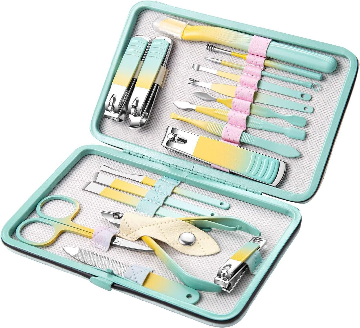 Manicure Set 18pcs Nail Clipper Set with Portable Travel Case Men Women Face Toe Finger Care Tools Manicure Pedicure Tools Grooming Kit Gift for Men Women (Macron Green) - Image 3