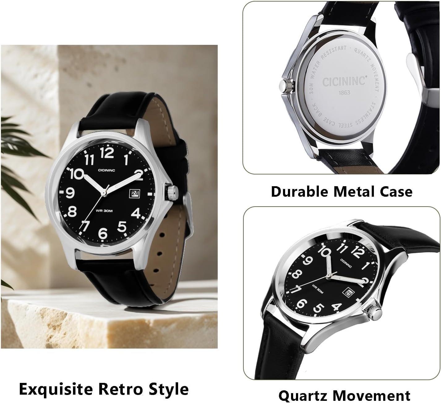Analog Wrist Watch for Men Women-38mm Rugged Slim Watches, Men's Everyday Leather Band Classic Wristwatch - Image 6