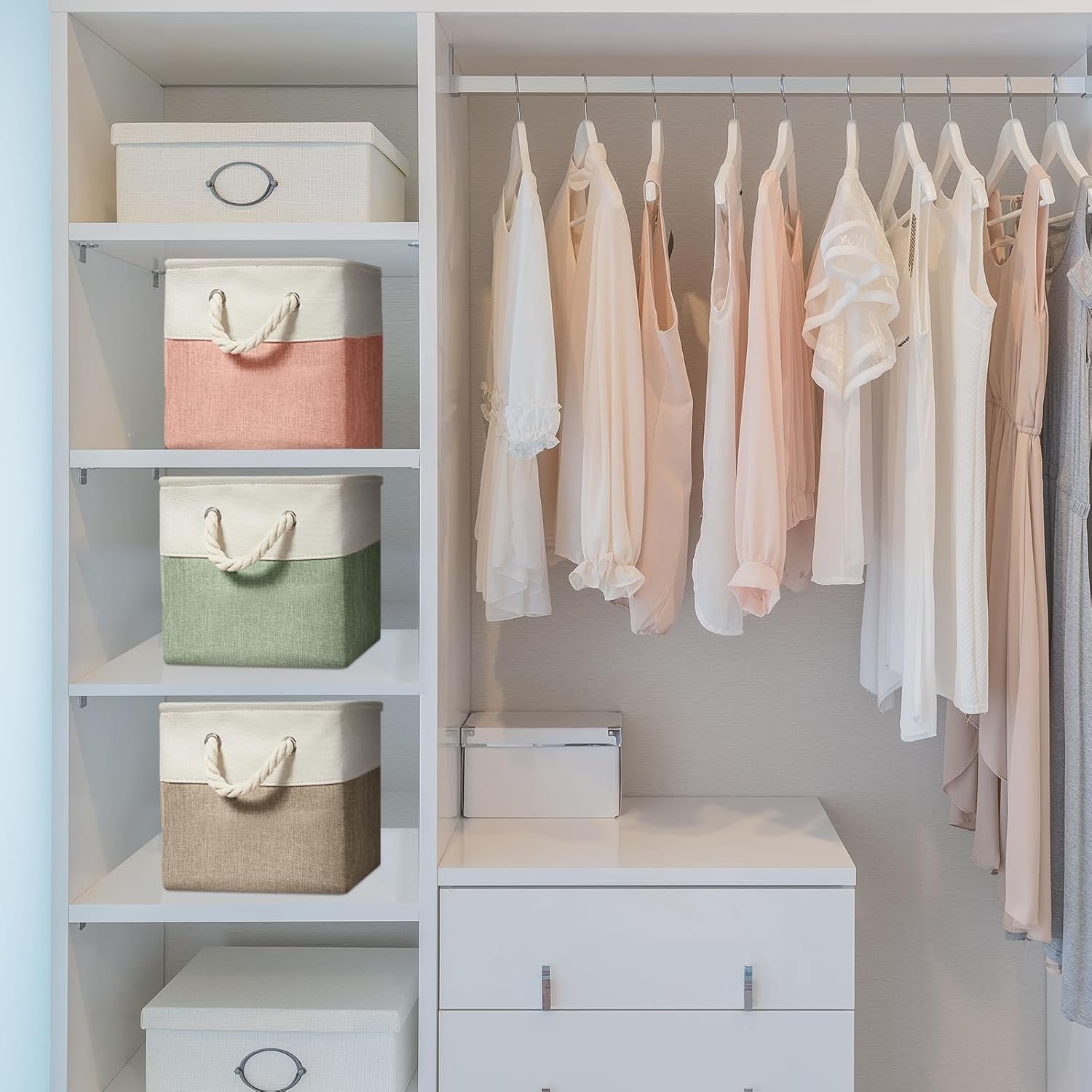 6 Pcs 13 x 13 Inch Cube Storage Bins Fabric Storage Organizer Bins Foldable Cube Baskets with Sturdy Carry Handles Wicker Baskets for Home (Morandi Colors) - Image 5