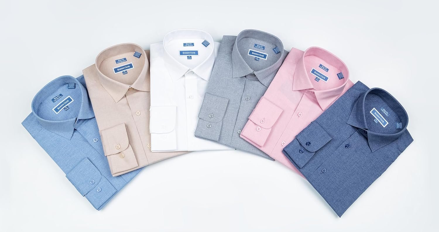 Men's Dress Shirt Long Sleeve Stretch Wrinkle-Resistant Formal Shirt Business Casual Heather Button Down Shirts - Image 7