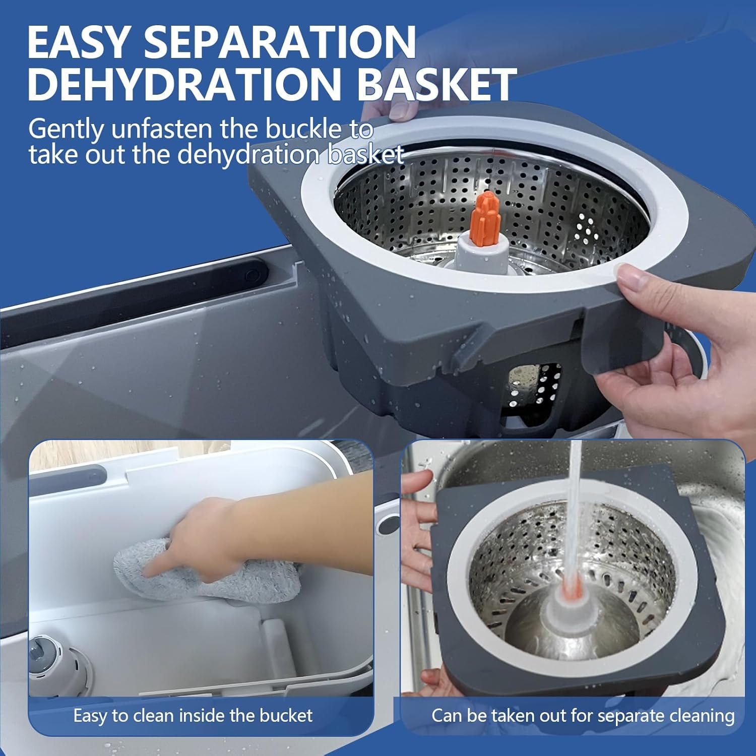 KZKR Spin Mop and Bucket with Wringer Set on Wheels, 180° Spinning Mop Bucket System with 6 Washable Microfiber Replacement Mop Pad Heads Refill, Adjustable Handle for Floor Cleaning Home - Image 6