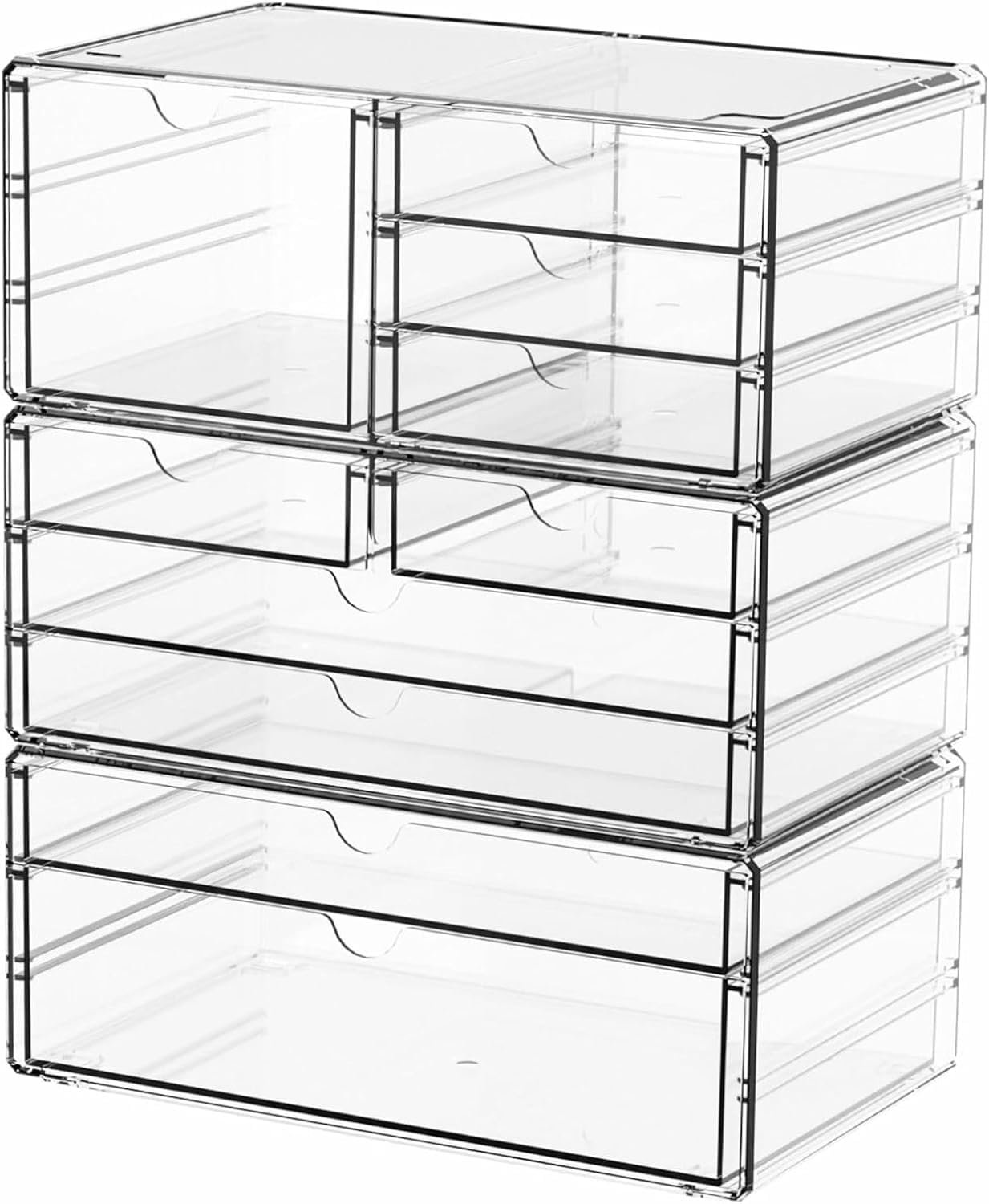 Yieach 3Pack Clear Drawer Organizers Stackable,Acrylic Storage Drawers With 10 Drawers,Multipurpose Office Supply Organizer and Makeup Organizer for Beauty,Craft,Pen,Medical,Stationary Desk Organizers - Image 2