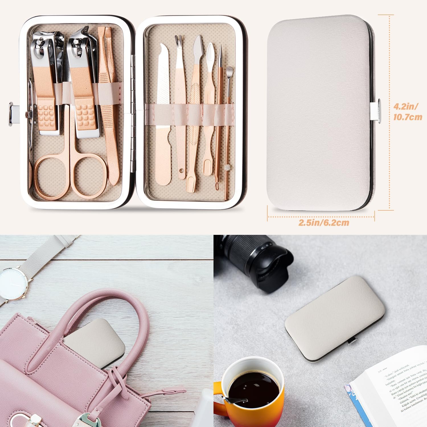 Manicure Set 10 in 1 Nail Clippers Kit Gifts for Men and Women, Fingernail Clipper Stainless Steel Nail Care Tools with Leather Travel Case (Gold) - Image 7