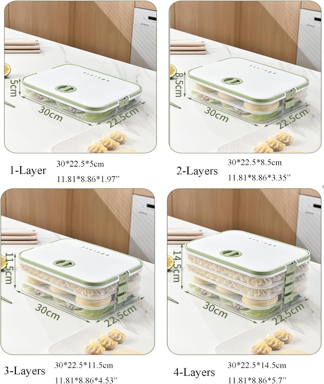 Dumplings Storage with 4 Layers, Stackable with Buckle, Lid & Handle for Cookies Wonton Donuts Box Organizer For Fridge, Milk-Brown - Image 4