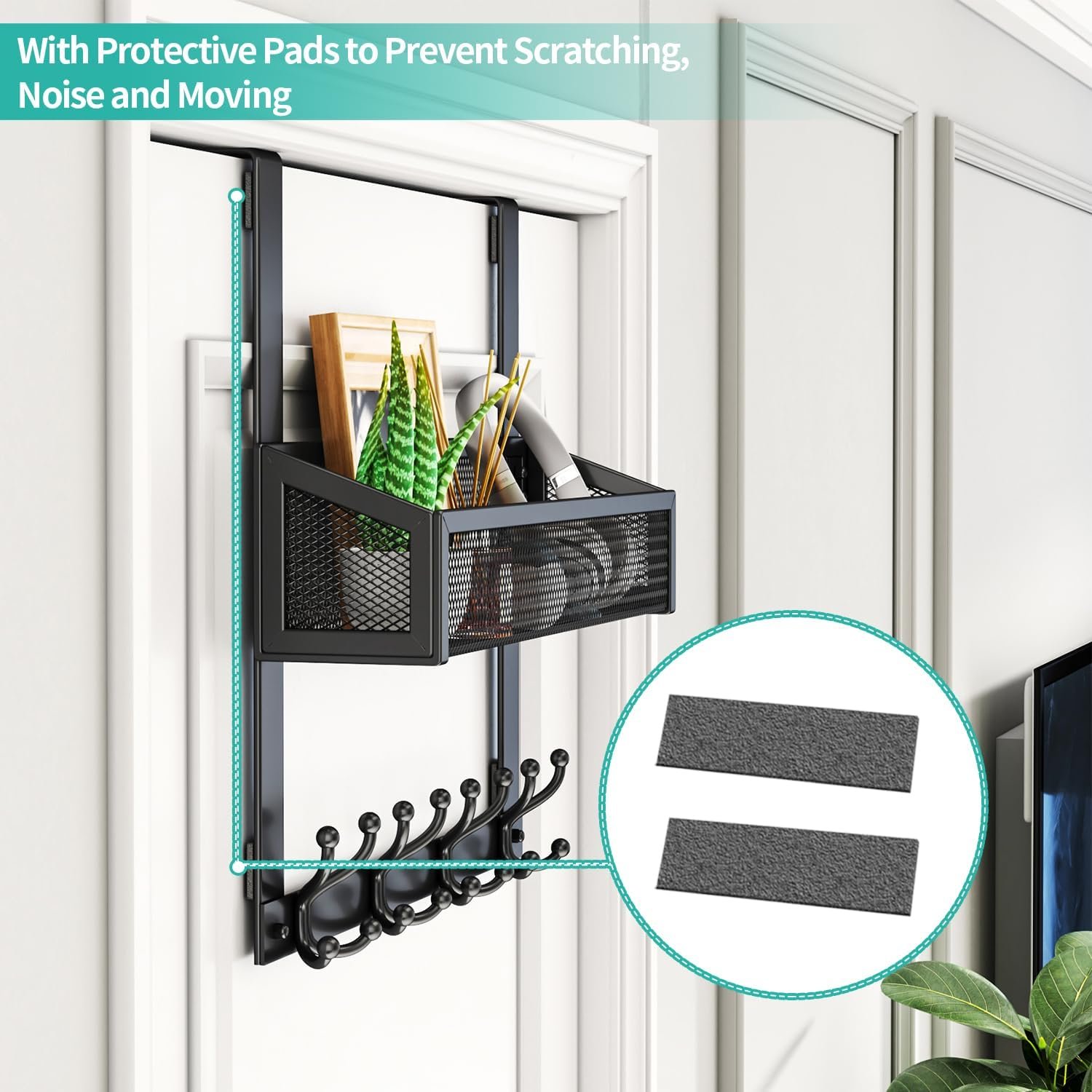 HapiRm Over The Door Hooks - Easy Installation Door Hanger with Basket and 16 Hooks, 304 Stainless Steel Storage Organizer for Towels, Coats, Bathroom, Kitchen, Dorm - Black - Image 6