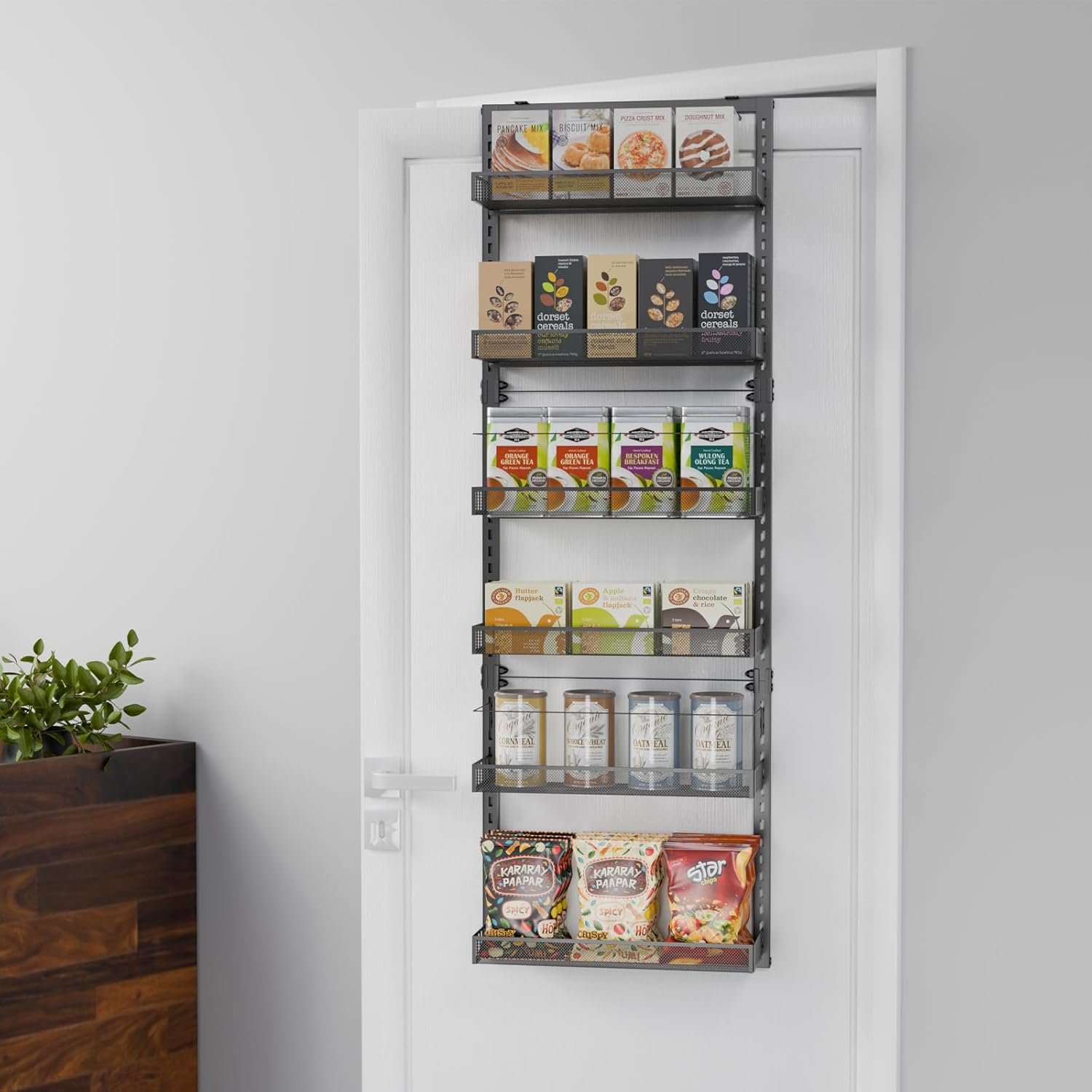 Wall Mounted Spice Rack Over the Door Pantry Organizer 6 Tier Large Wire Baskets Set Kitchen Bathroom Heavy-Duty Metal Adjustable Shower Caddy Storage shelves 50" H x 6" D x 17" W - Image 6