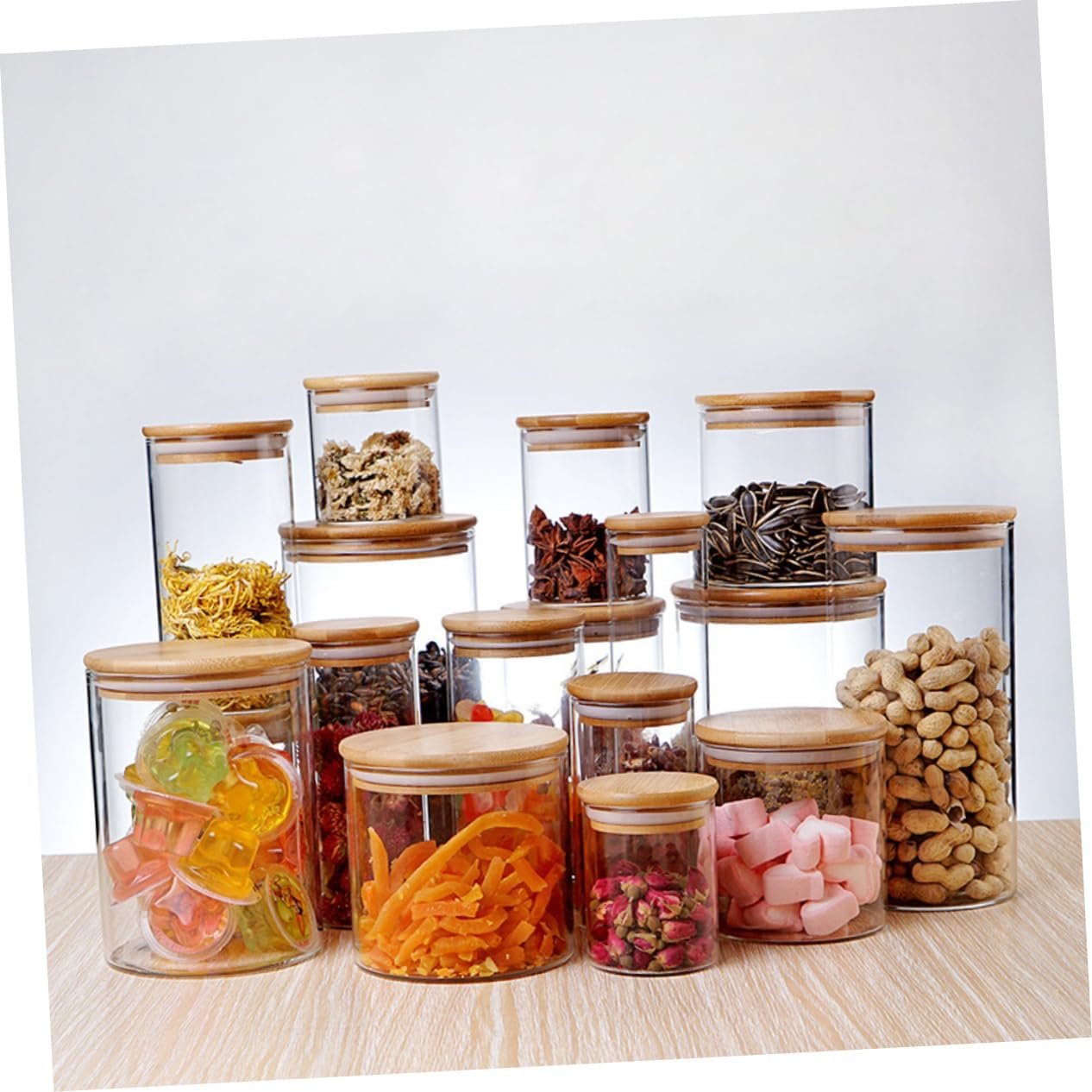 Unomor Clear Glass Storage Jar with Wooden Lid Airtight Canister for Loose Leaf Tea Coffee Beans Sugar and Salt Food Storage Container - Image 5