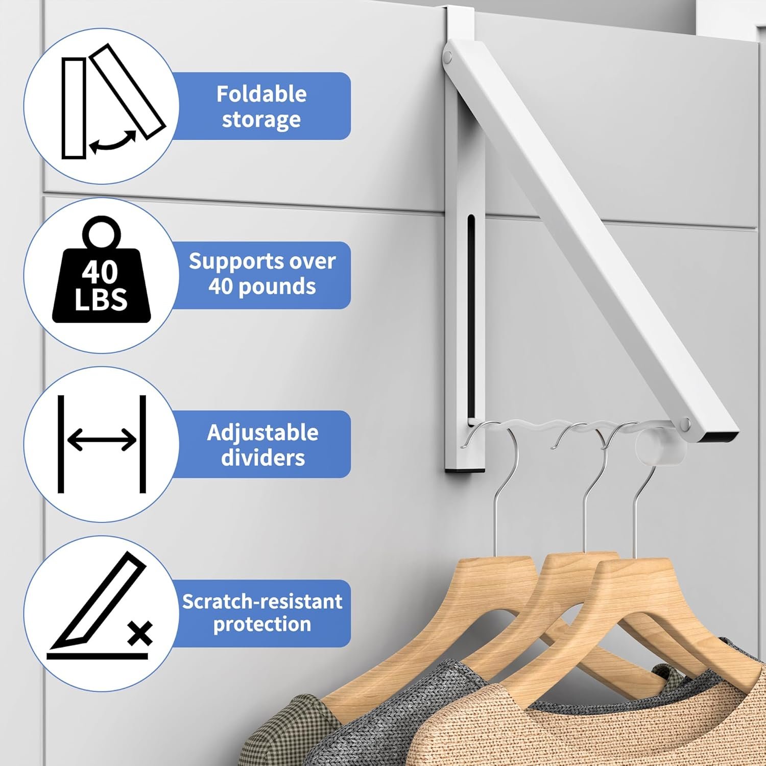 Over The Door Drying Racks for Laundry, Expandable Foldaway Clothes Rail, Suitable for Doors in Bedrooms, Dorms, and Bathrooms - Image 3
