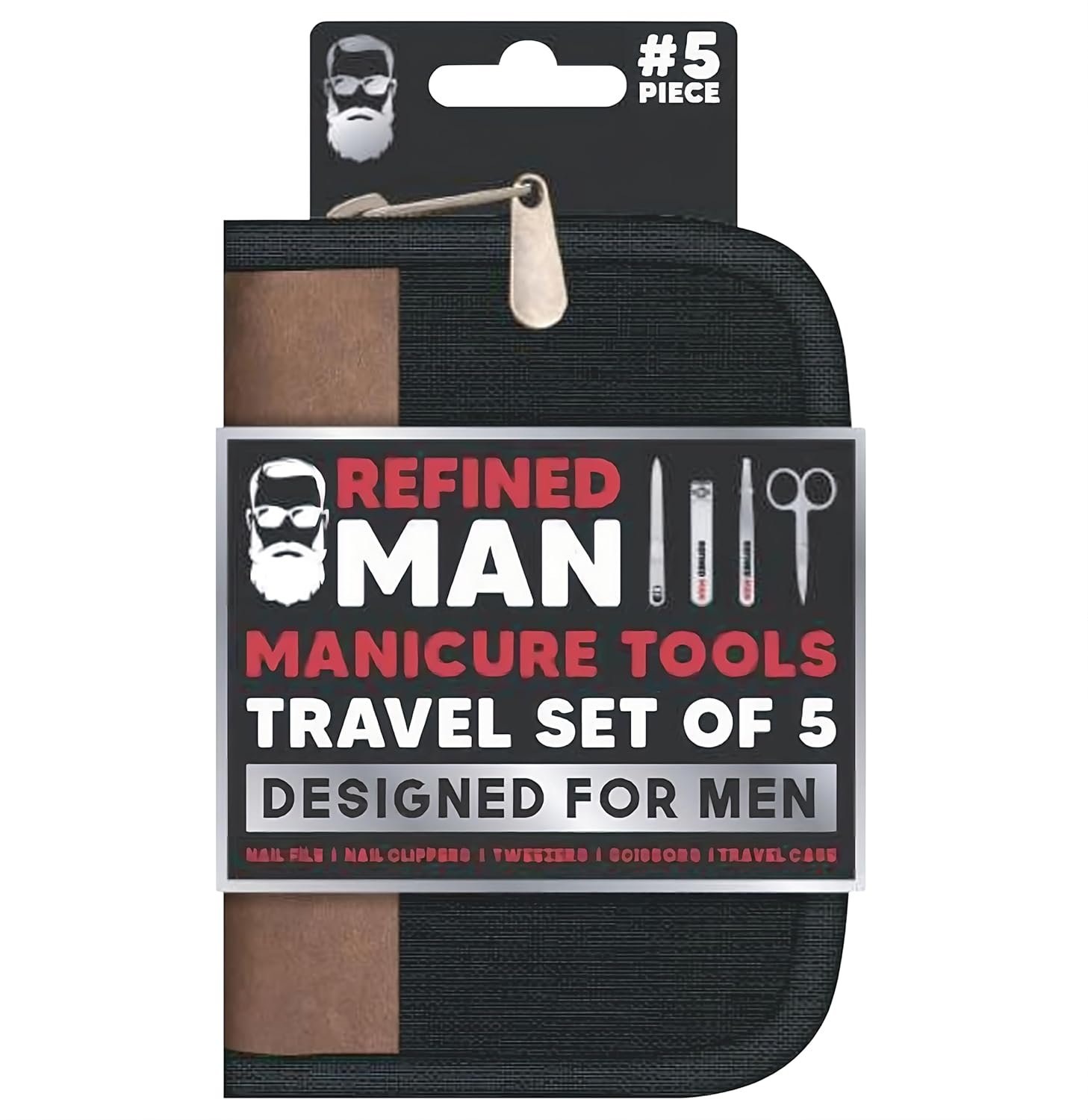 BLKSMITH Refined Man Manicure and Pedicure Kit Set of 5 - Manicure Kit for Men - Nail Clipper Kit with Nail File, Clippers, Scissors, Tweezer & Travel Case - Designed for Men (Black) - Image 3