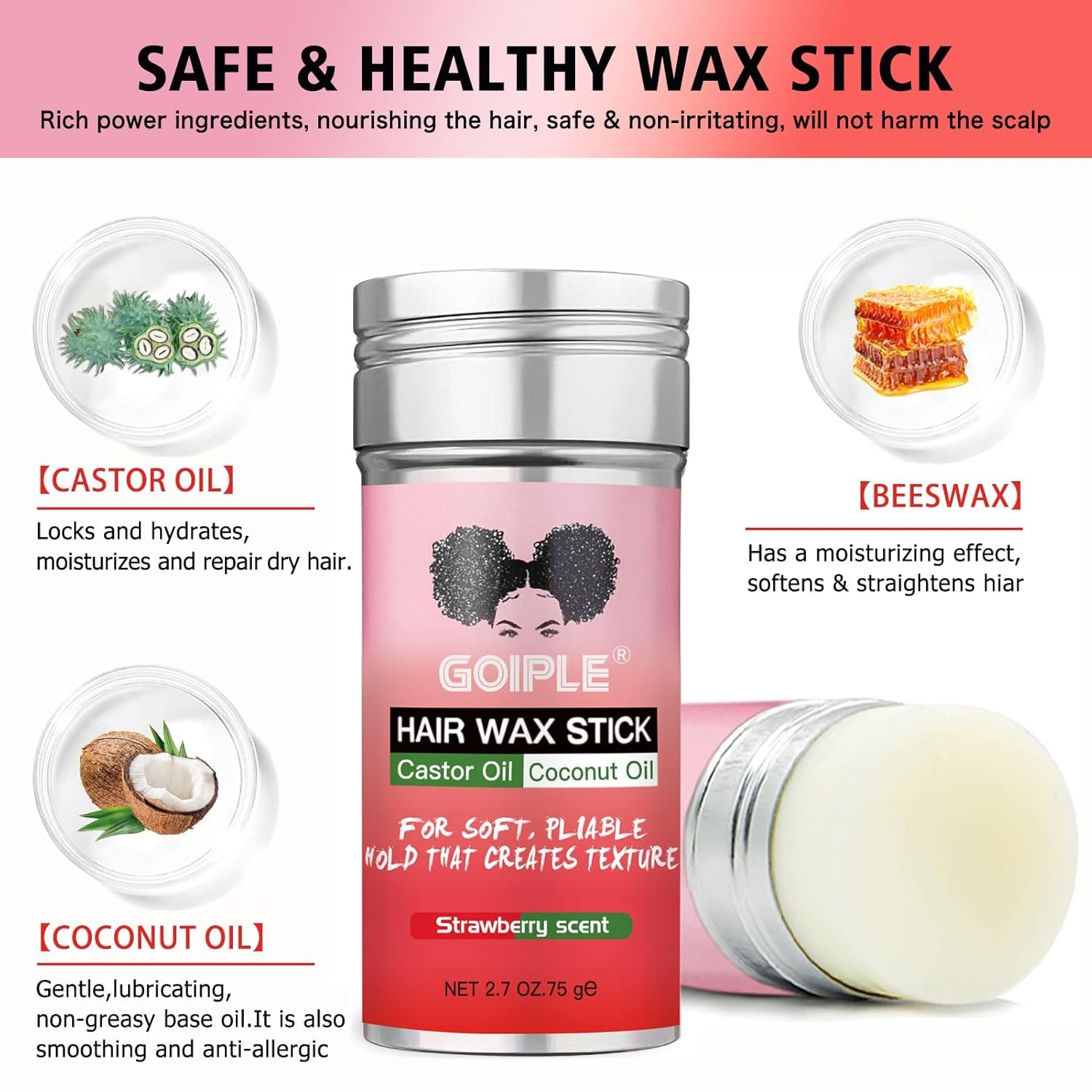 Long-Lasting Hair Pomade and Styling Wax Stick for Black Hair, Wigs, Smoothing & Slick Finish, Edge Frizz Control (2.7 + 2.7 oz) - Image 3