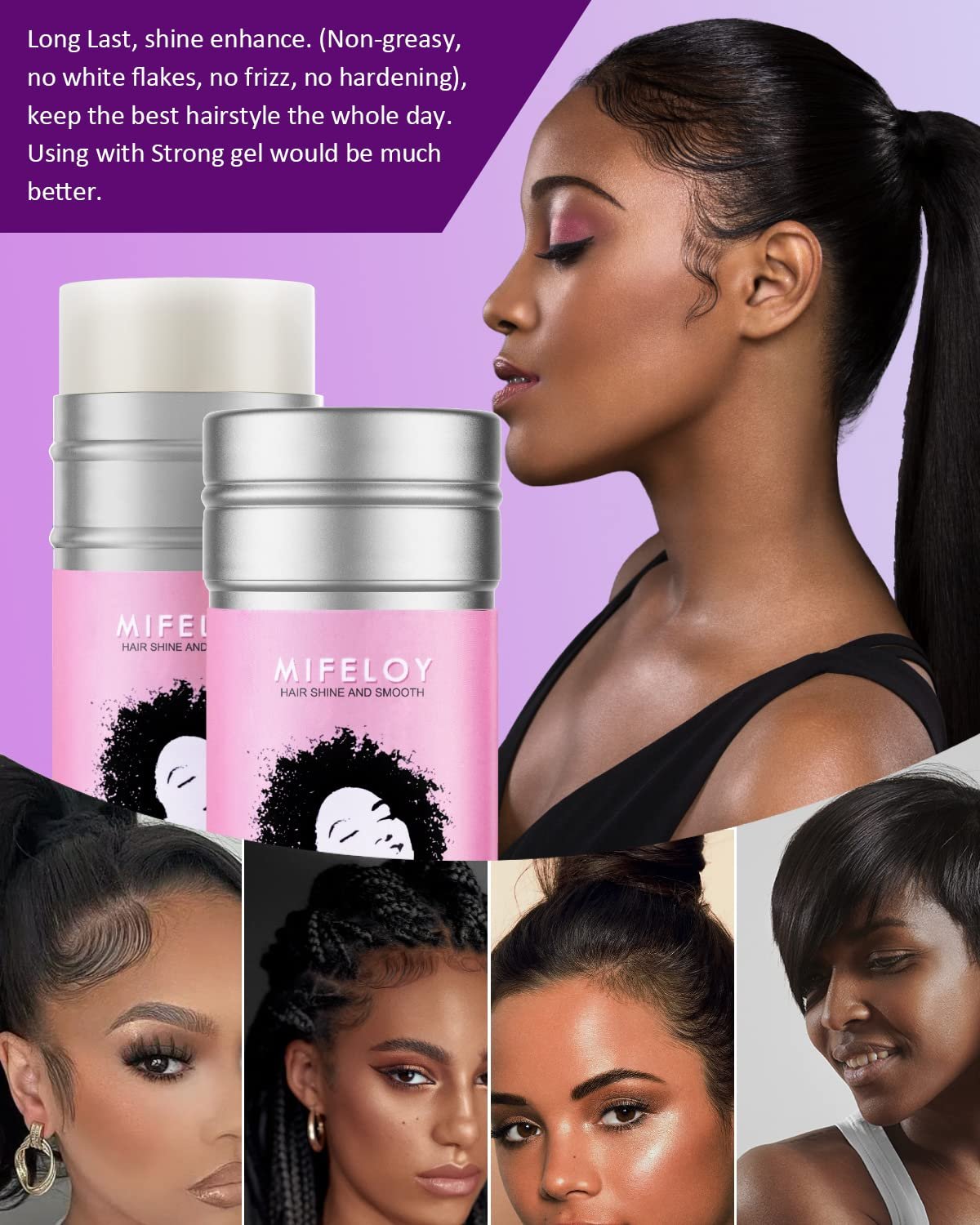 Hair Wax Stick, 2.7 oz - Pomade Tamer Stick for Smoothing Flyaways Edge Control, Long Lasting Styling Cream Gel, Women Slick Back Hair Glue, Bed Head for Wigs - Image 6