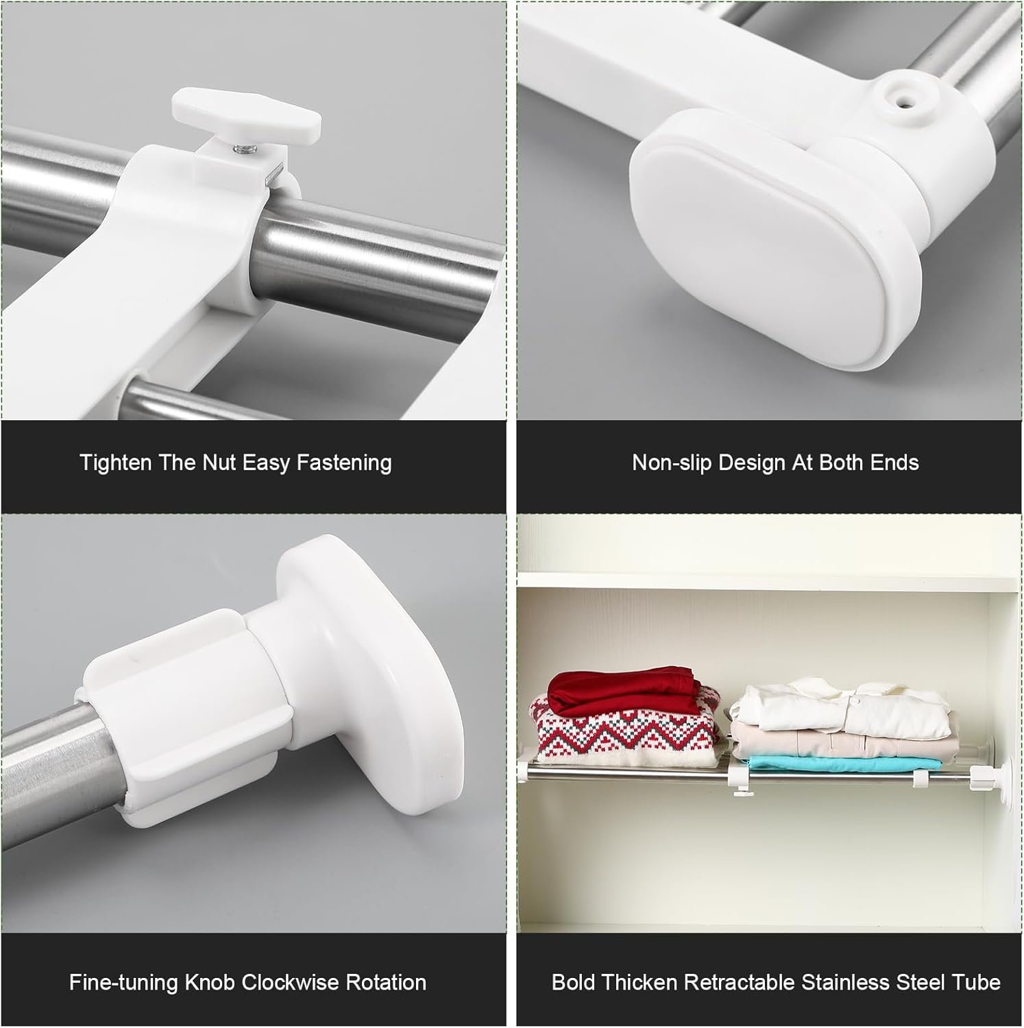 Geetery 4 Pcs Closet Tension Shelf Rod Metal Expandable Shelf Organizer Adjustable Closet Shelves Rack DIY Dividers Separators for Cabinet Storage Locker Clothes(16.54–23.62 Inch) - Image 8