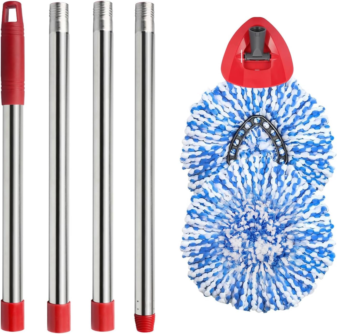 2 Spin Mop Head Replacement, 1 Base, 1 Mop Handle (30-58in) Combo Mops Set Compatible with O Cedar, Spin Mop's Refill Head Replacement for RinseClean 2-Tank System Microfiber Mops - Image 2