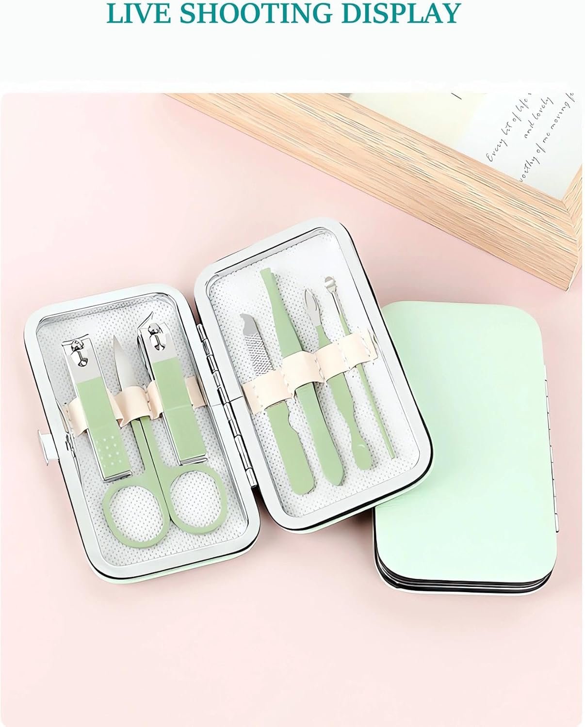 Manicure Set Nail Clipper Set, 7 Pcs Matcha Green Professional Manicure Pedicure Set, Nail Care Kit Beauty Tool, Purse Essentials Travel Nail Kit with Leather Case, Gift for Men and Women - Image 5