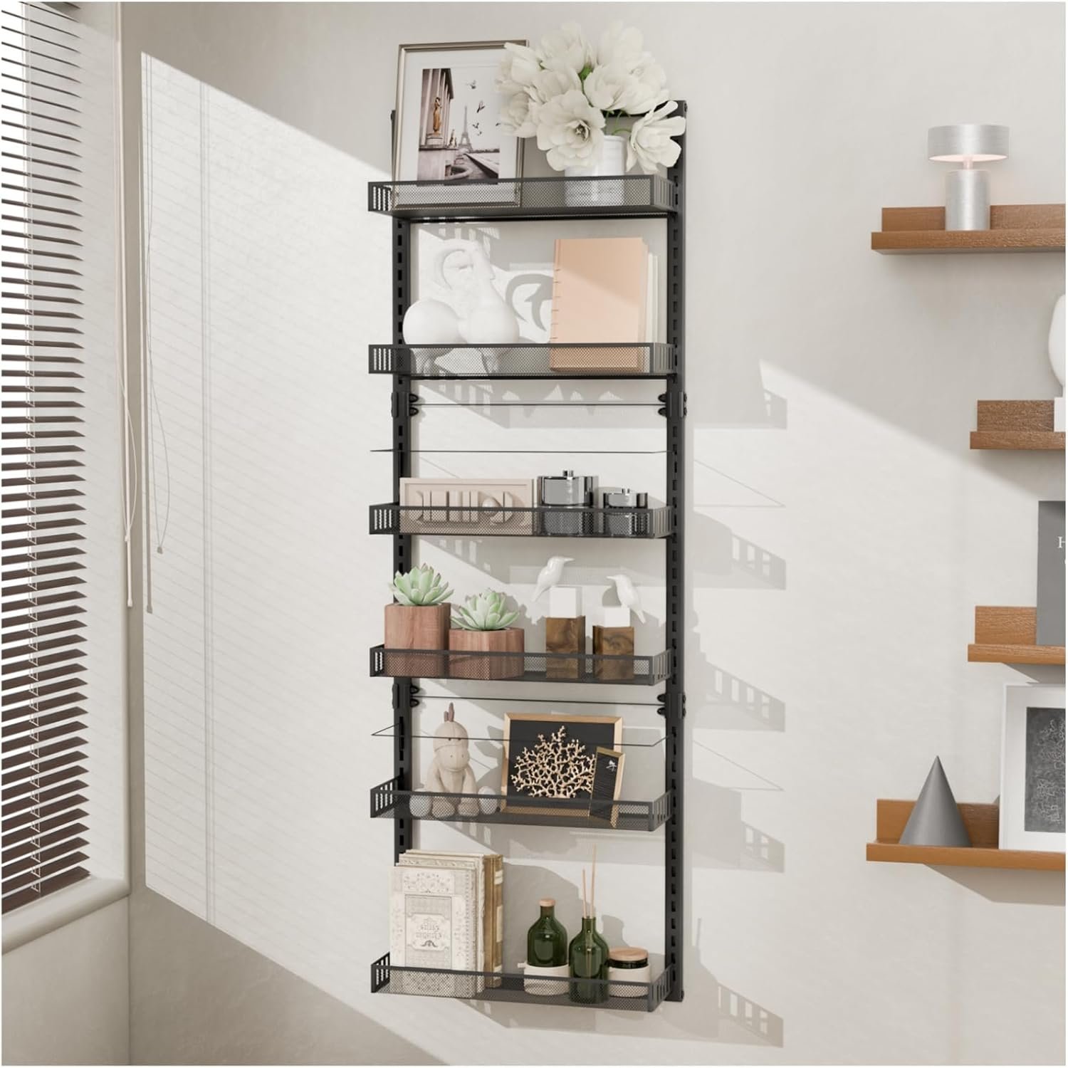 Wall Mounted Spice Rack Over the Door Pantry Organizer 6 Tier Large Wire Baskets Set Kitchen Bathroom Heavy-Duty Metal Adjustable Shower Caddy Storage shelves 50" H x 6" D x 17" W - Image 2