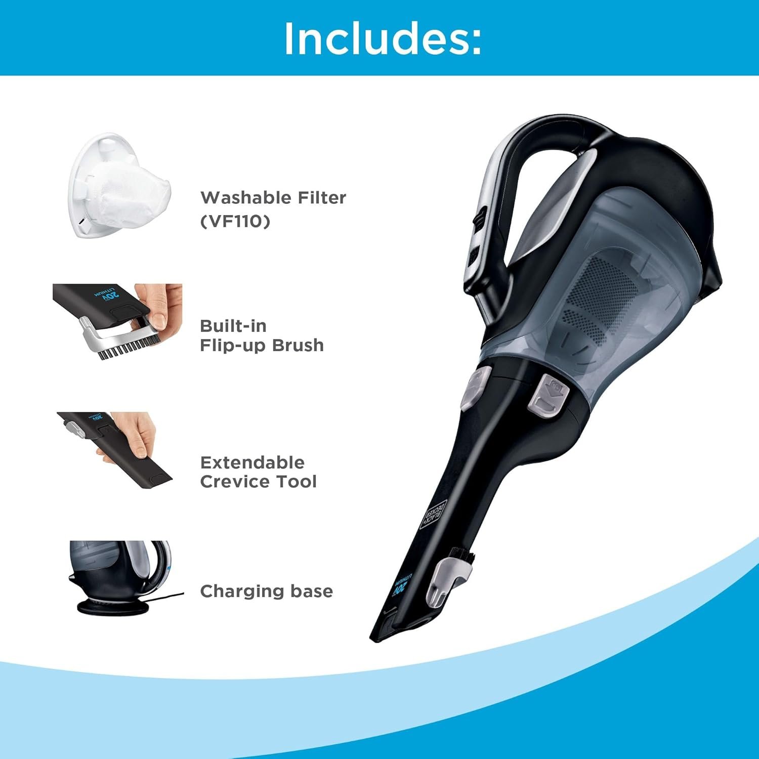 BLACK+DECKER dustbuster 20V Cordless Handheld Vacuum, Powerful Suction, Home and Car Vacuum (BDH2000L) - Image 3