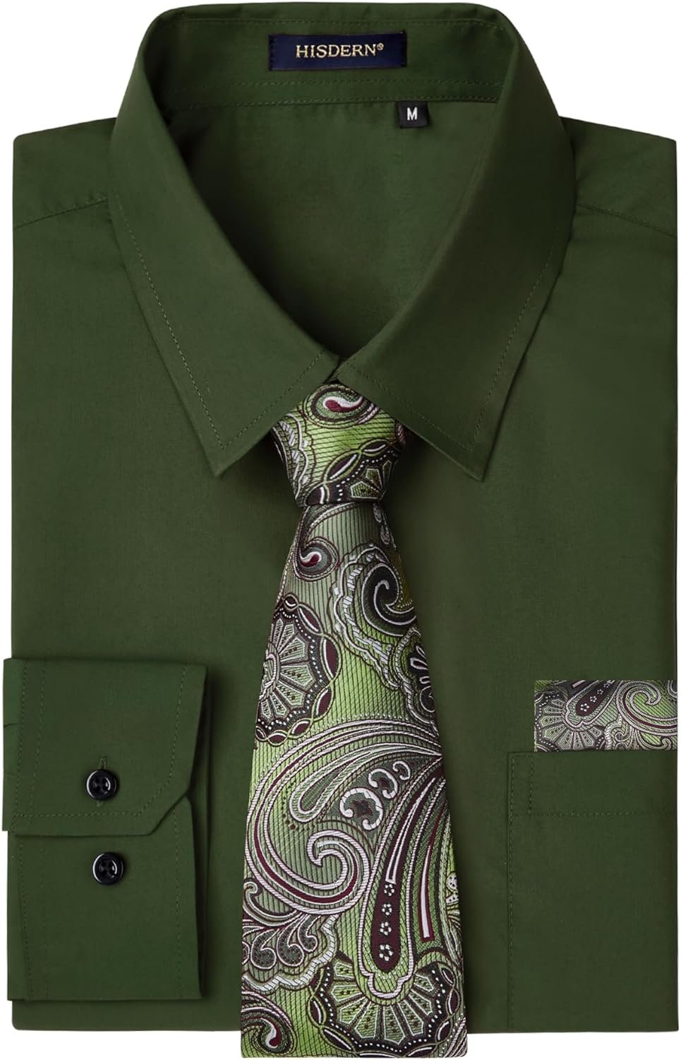 HISDERN Mens Dress Shirt with Tie Pocket Square Set Classic Button Down Shirt Matching Tie Long Sleeve Shirts - Image 2