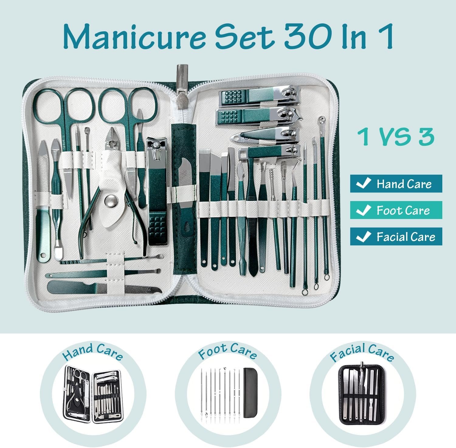 Manicure Set Professional Nail Clippers Pedicure Kit, 30 Pieces Stainless Steel Nail Care Tools Grooming Kit with Luxurious Travel Leather Case for Men and Women - Image 4