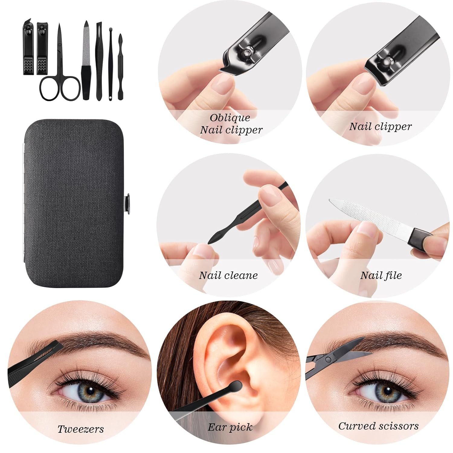 Manicure Pedicure Set Personal Care Nail Clipper Kit 7 PCS Manicure and Pedicure Kit Nail Care Kit for Men Suitable for Travel(Black) Present for Men Husband Boyfriend Parent - Image 5