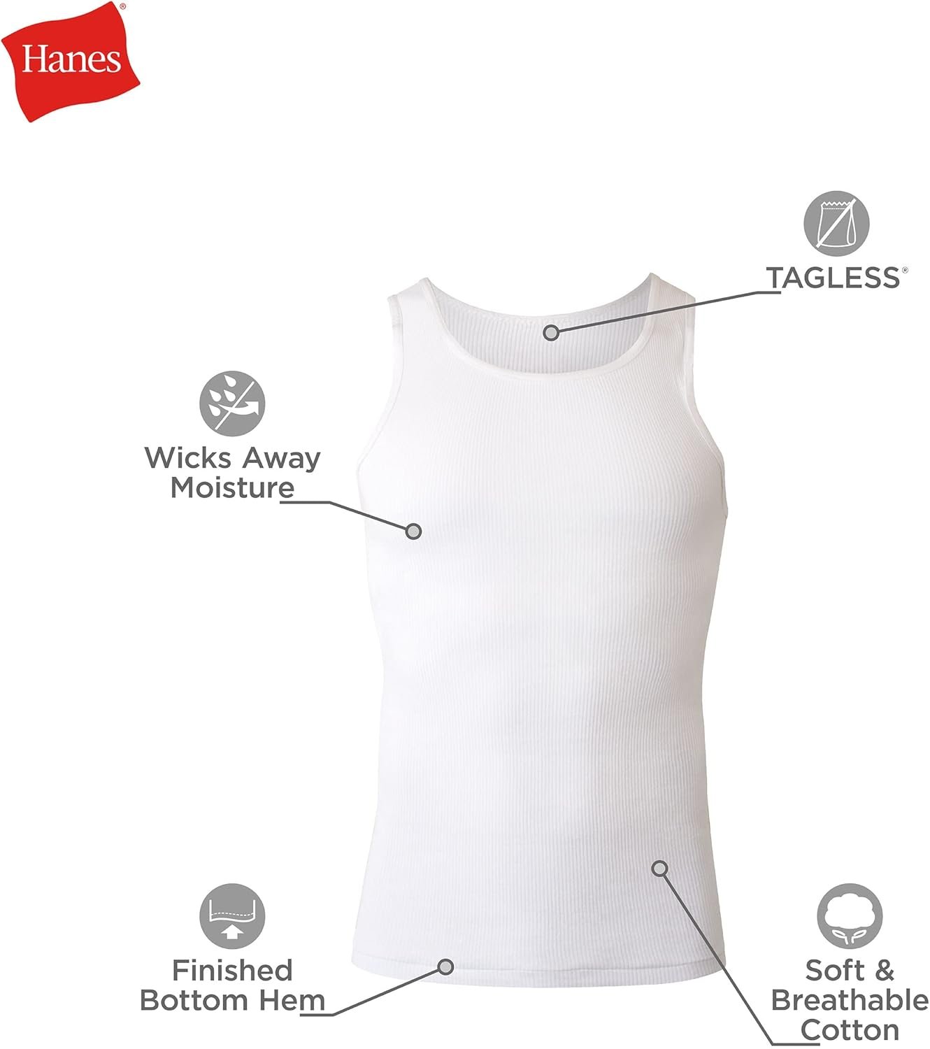 Hanes Men's, Moisture-Wicking Ribbed, Lightweight Cotton Tank Undershirts, Multi-Pack - Image 7