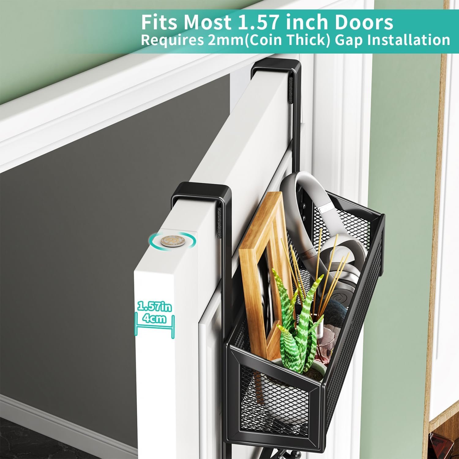 HapiRm Over The Door Hooks - Easy Installation Door Hanger with Basket and 16 Hooks, 304 Stainless Steel Storage Organizer for Towels, Coats, Bathroom, Kitchen, Dorm - Black - Image 4