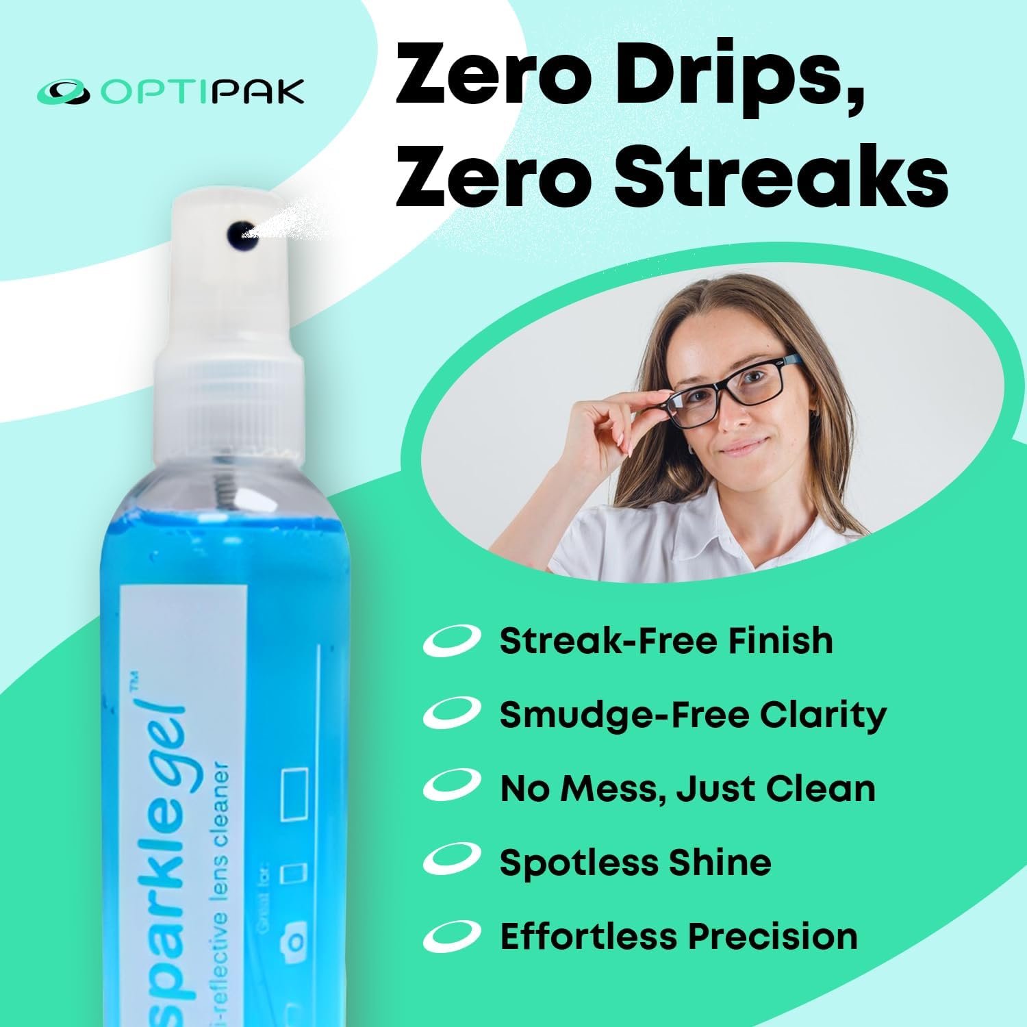 Sparkle Gel Anti-Reflective Safe Lens Cleaner Spray Kit - (2) 2oz Glasses Cleaner Spray, (5) Pre-Moistened Lens Wipes, (1) Multipurpose Pouch for Eyeglasses, Lenses & Camera Cleaning Kit (8 Piece Set) - Image 4