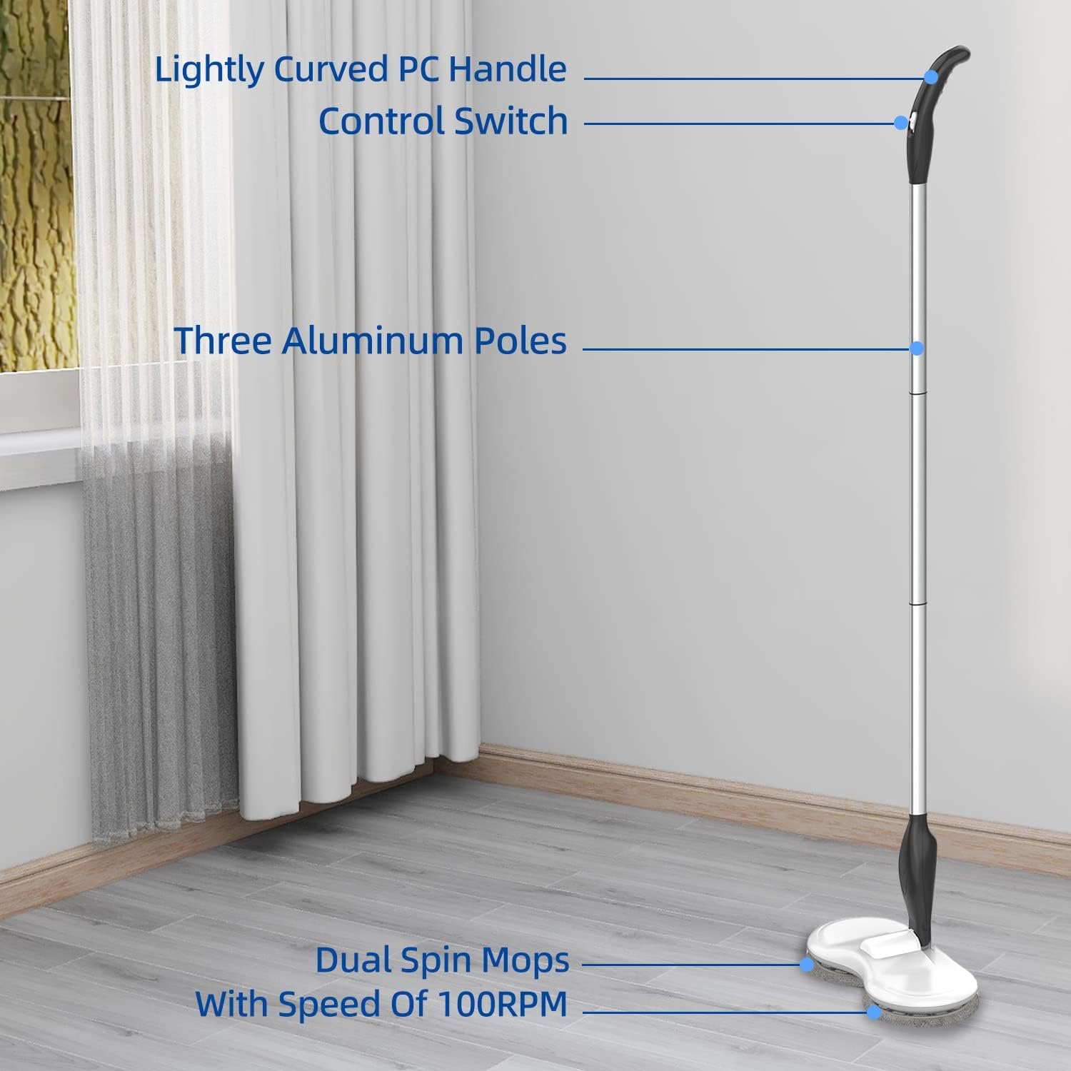 Electric Mop for Floor Cleaning, As Seen On TV, Cordless Spin Mopper Motorised Electric Mops for Hardwood Tile Laminate Floor Daily Light Cleaning (No Water Tank) - Image 10