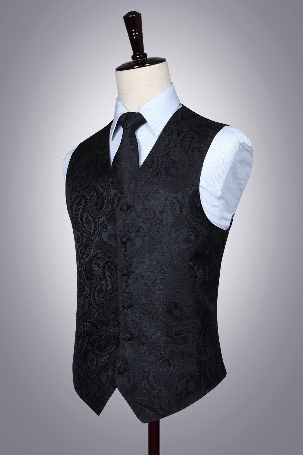 HISDERN Mens Vest Tie Set 3PC Formal Waistcoat Paisley Floral Jacquard Necktie Pocket Square Suit Vests Wedding Party - Image 7