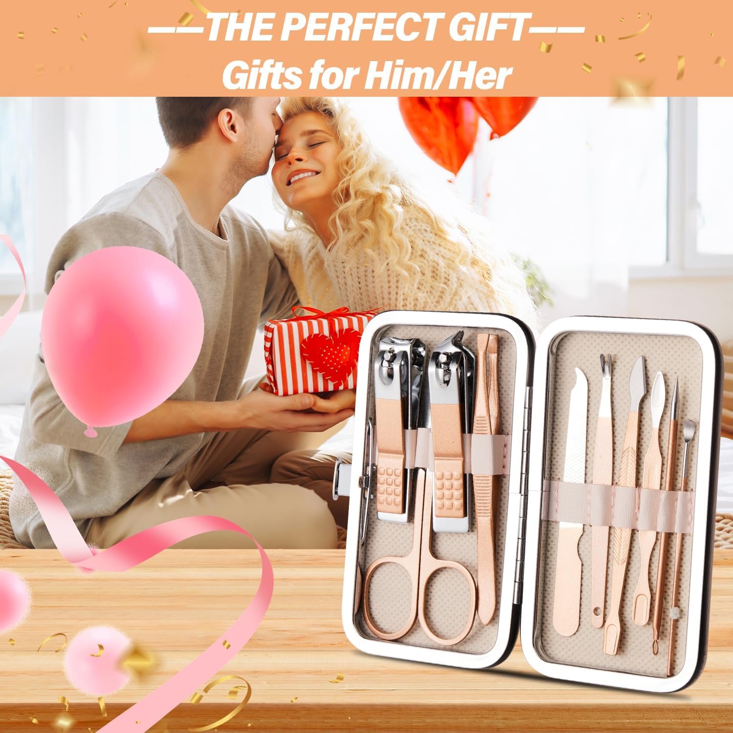 Manicure Set 10 in 1 Nail Clippers Kit Gifts for Men and Women, Fingernail Clipper Stainless Steel Nail Care Tools with Leather Travel Case (Gold) - Image 4