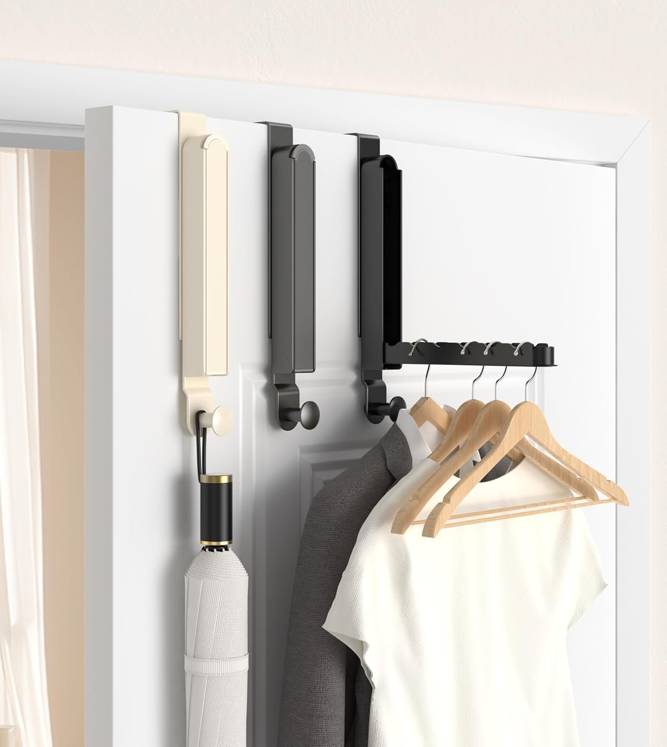 KitchLife Over Door Drying Rack, Foldable Hook Portable Space Saving Hanger for 1 3/8" Doors for Laundry Bathroom Bedroom Clothes Coat Towel Rack, Travel & Home Use, Space Grey - Image 4