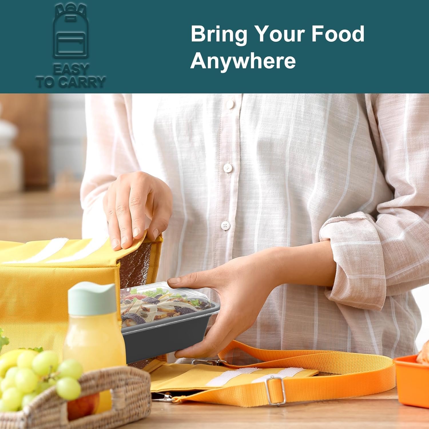 WGCC Meal Prep Containers, 50 Pack Extra-thick Food Storage Containers with Lids, Disposable & Reusable Plastic Bento Lunch Box, BPA Free, Stackable, Microwave/Dishwasher/Freezer Safe (24 oz) - Image 7