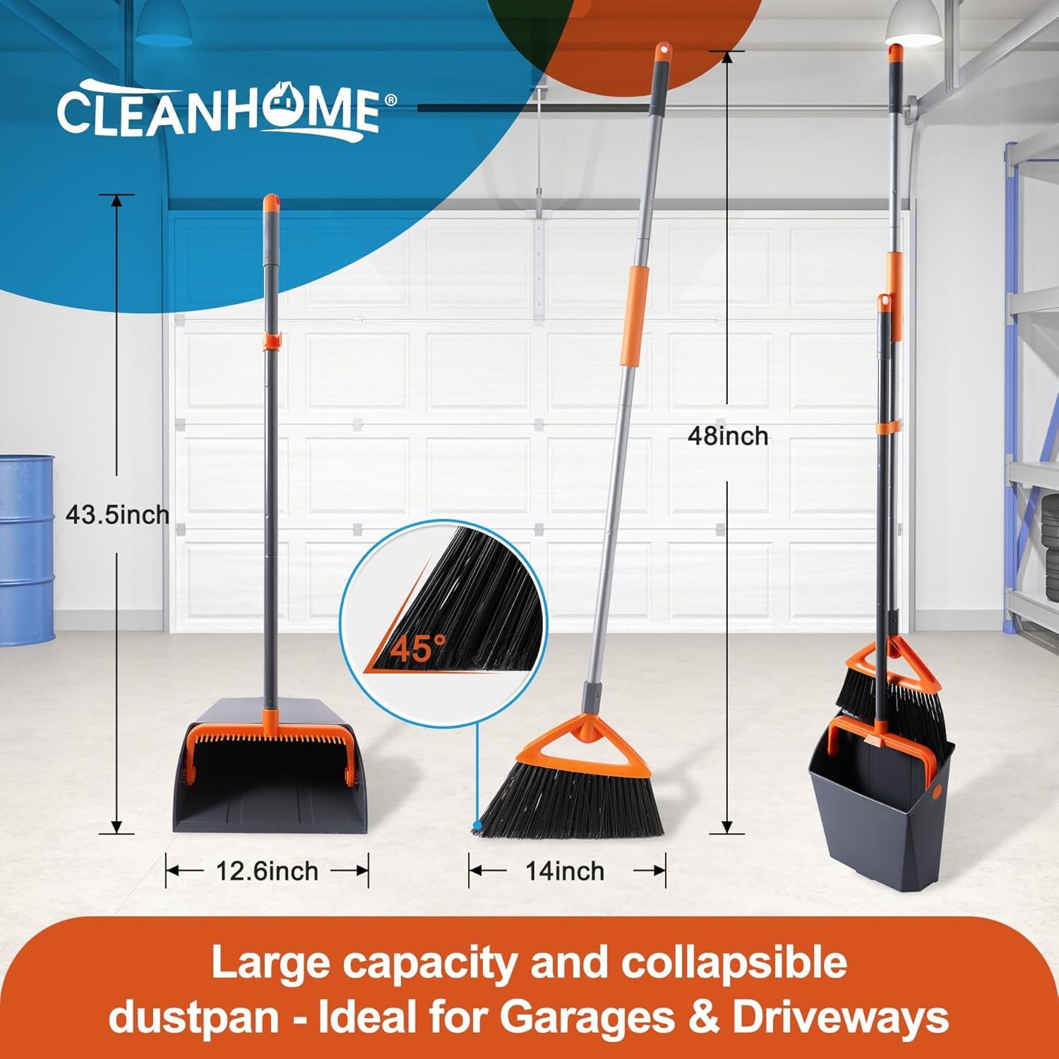 Commercial Broom and Dustpan Set with Long Handle, Outdoor Heavy Duty Broom and Dustpan for Rubbish Leaves Dog Pooper Scooper, Widely used in Courtyards, Garden, Gym,Hotels, Restaurants,Grey - Image 7