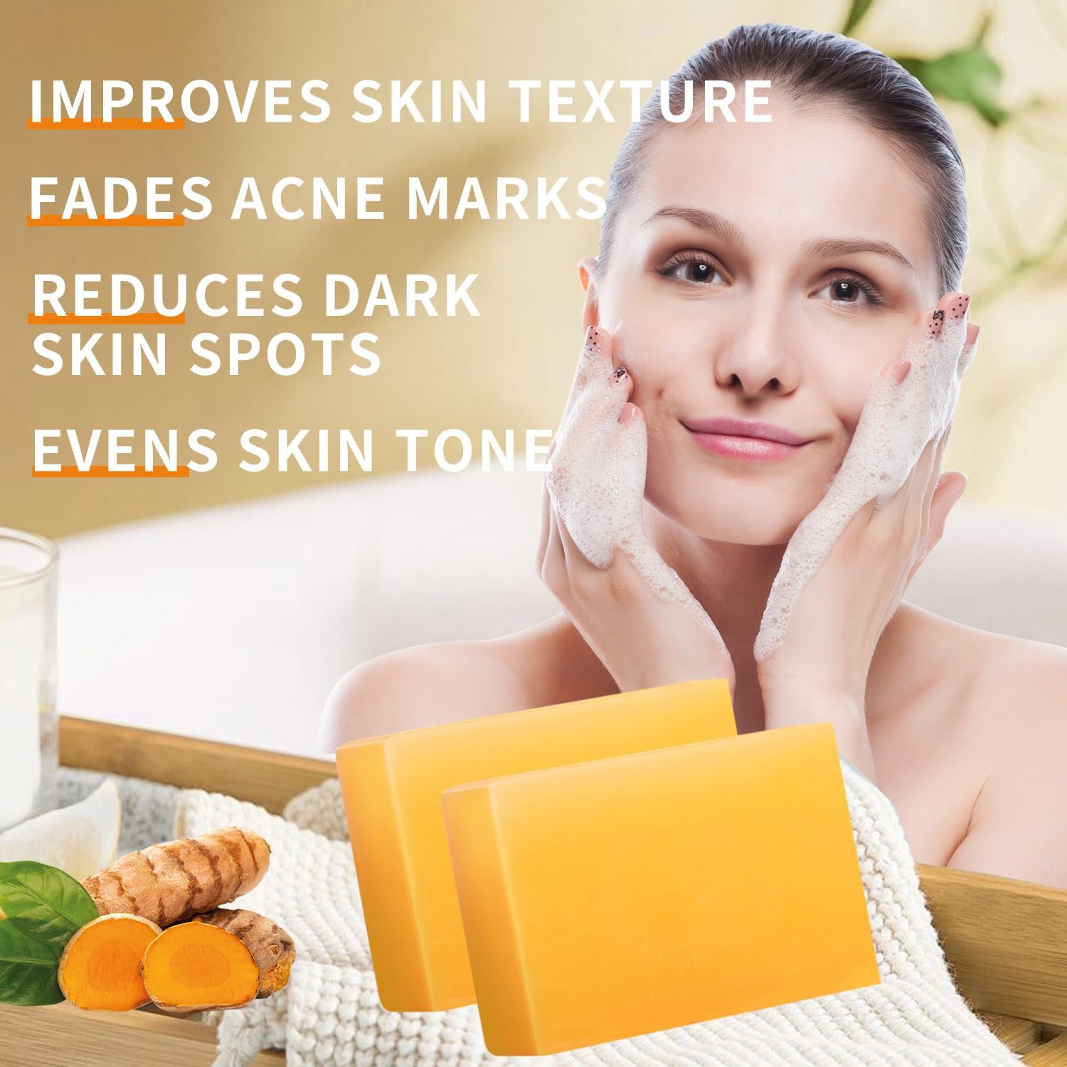IREV Turmeric Soap For Dark Spots, 200g/7oz Kojic Acid Turmeric Soap Bar With Vitamin C, Honey For Face And Body, Gentle Soap Facial Cleansing Bars, Even Skin Tone, Moisturizing Nourishing - Image 6