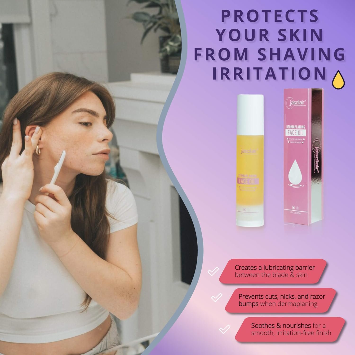 Dermaplaning Oil - Smooth Glide Skin Barrier Shave Oil for Women - Use with Dermaplaning Tool, Facial & Eyebrow Razor, Microblades- Softens Skin Pre & Post Shave - Image 3