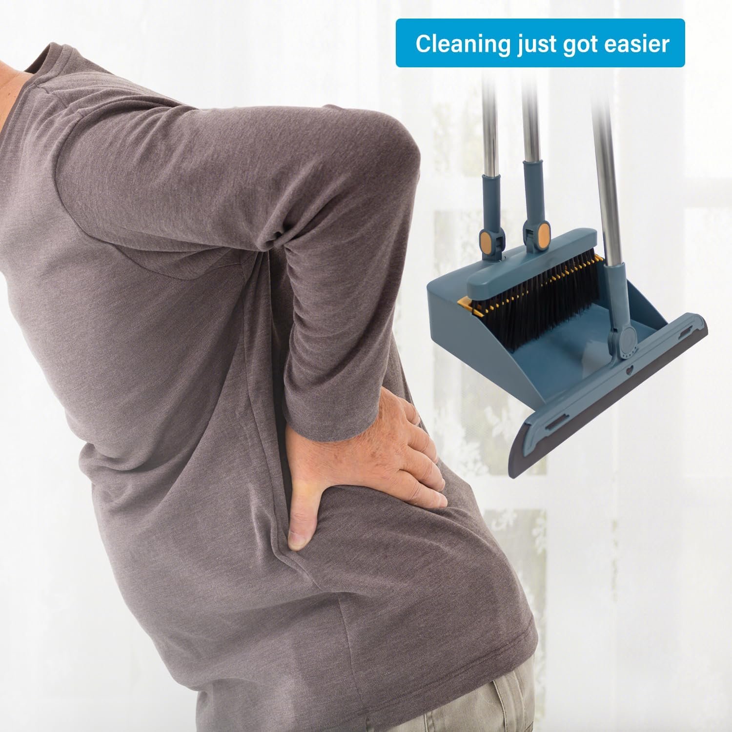 Broom and Dustpan Set With Rubber Squeegee for Indoor Sweeping - Combo Set With Dust Pan and Brush - Image 5