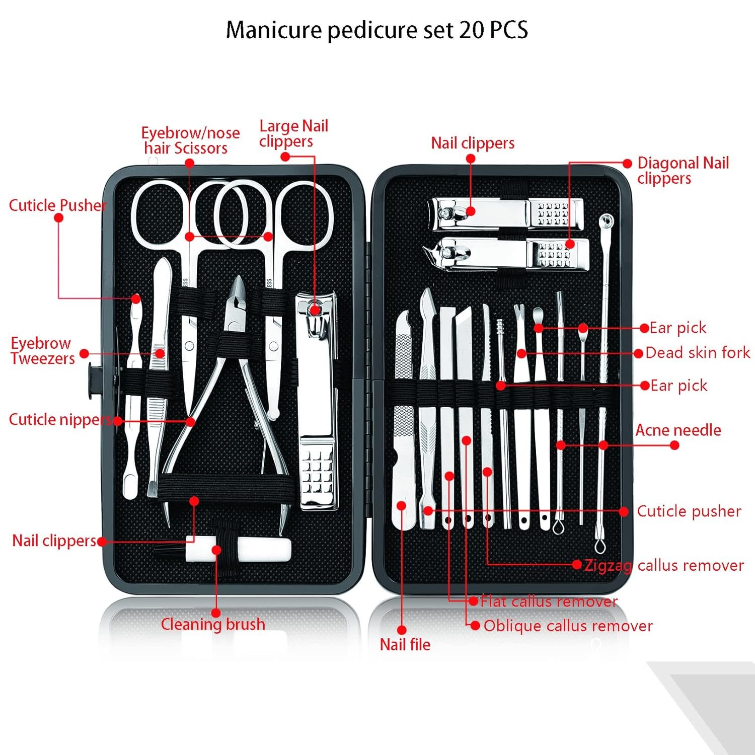 Manicure Set Nail Clippers Pedicure Kit 20 Pieces Stainless Steel Manicure Kit, Professional Grooming Kits, Nail Care Tools with Travel Case - Image 3